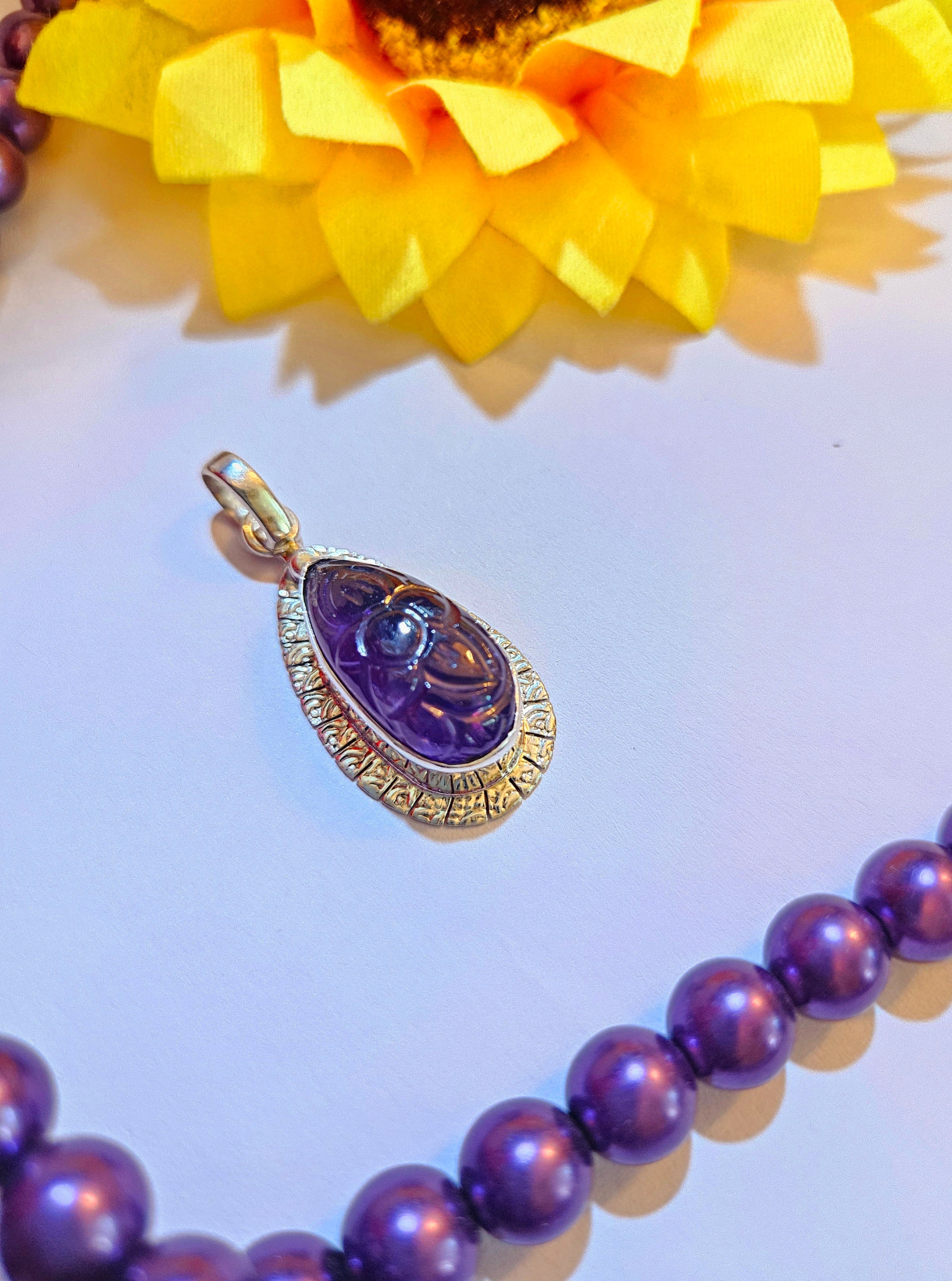Carved Amethyst Drop Pendant