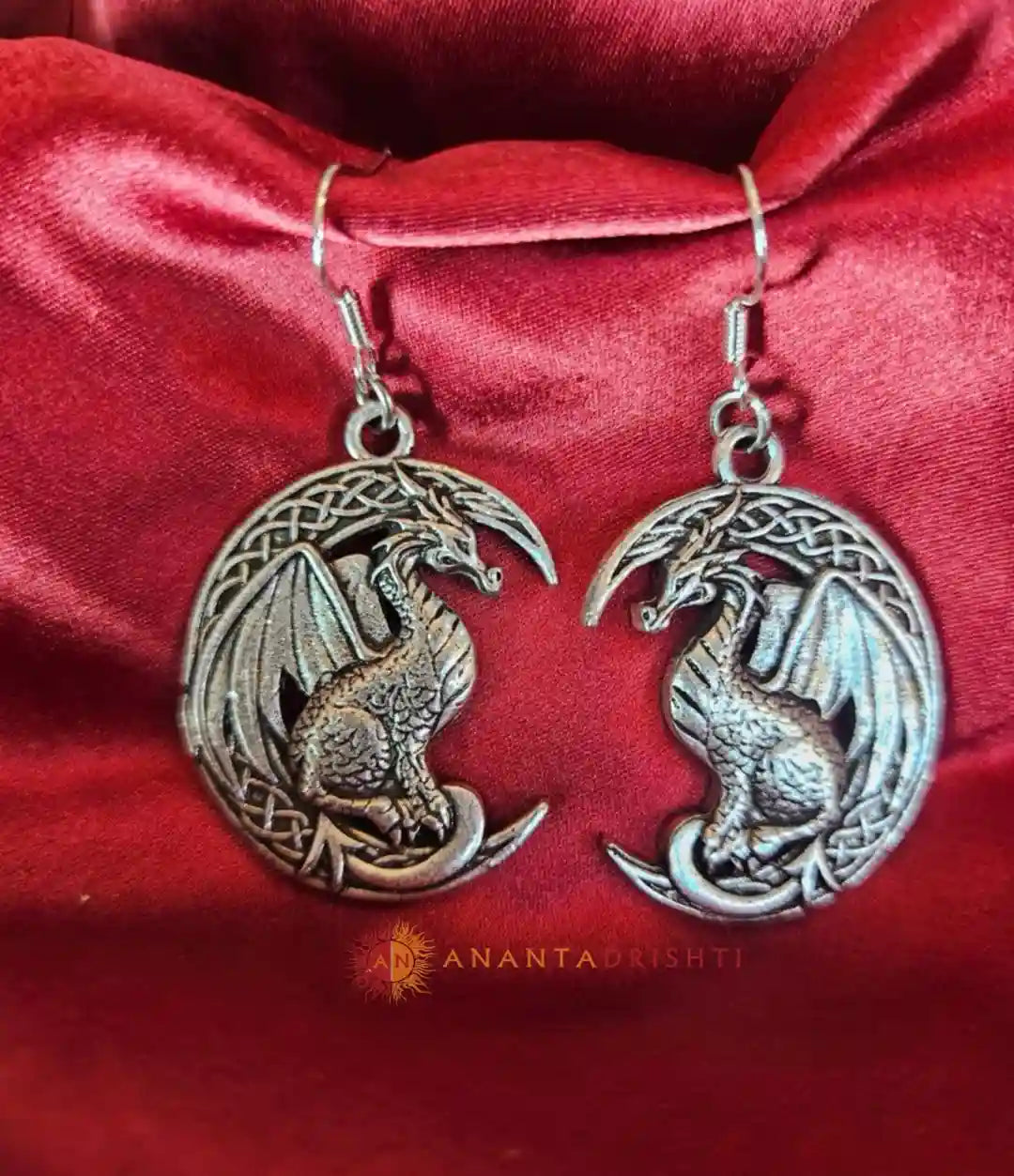 Dragon with Crescent Moon Earrings